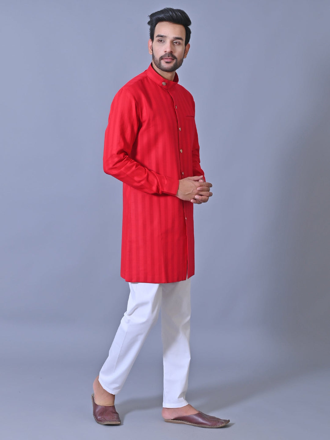 Striped Maroon Kurta Set