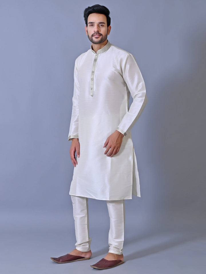 Textured Off White Kurta Set