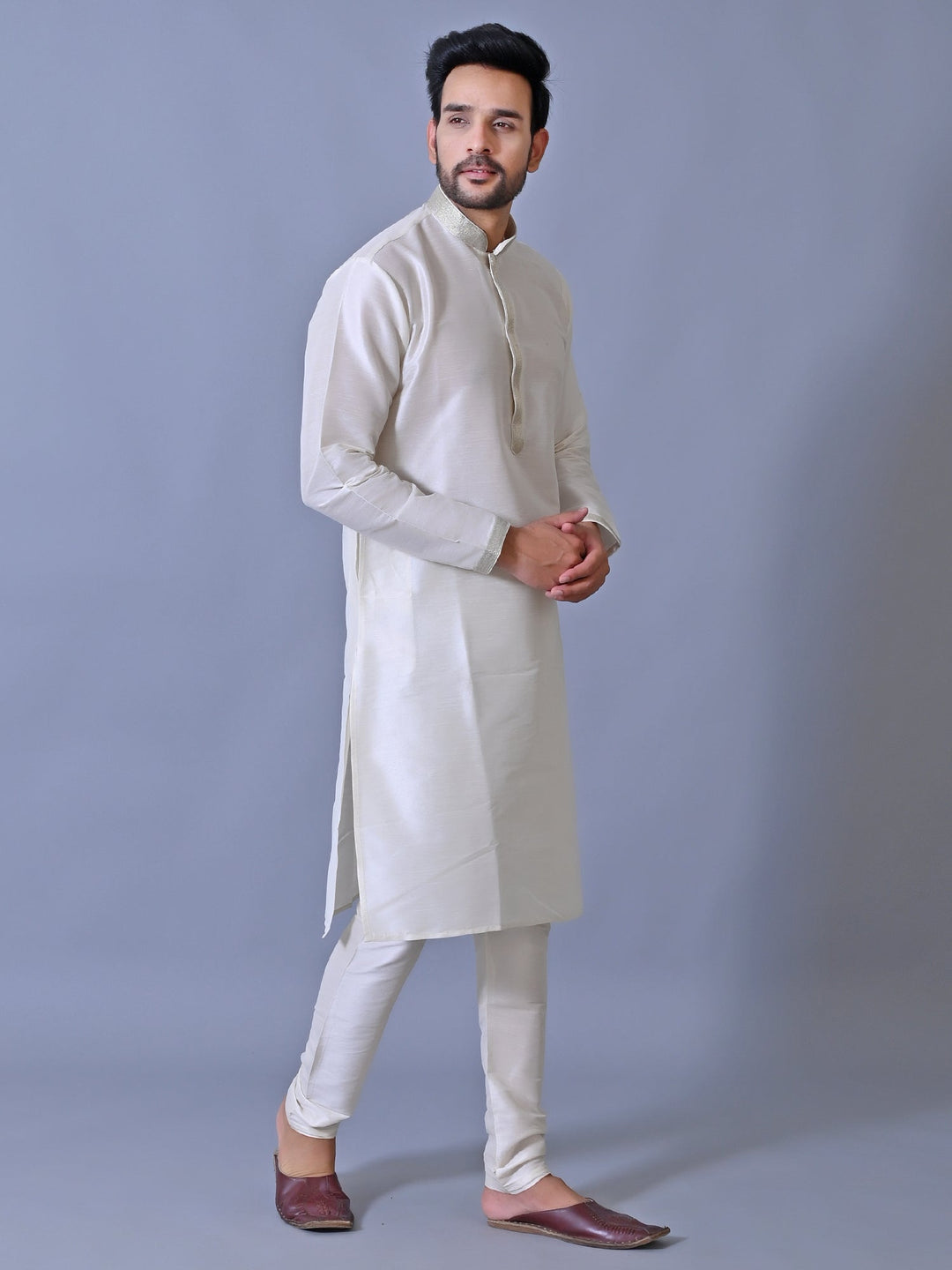 Textured Off White Kurta Set
