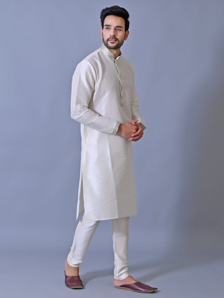 Textured Off White Kurta Set