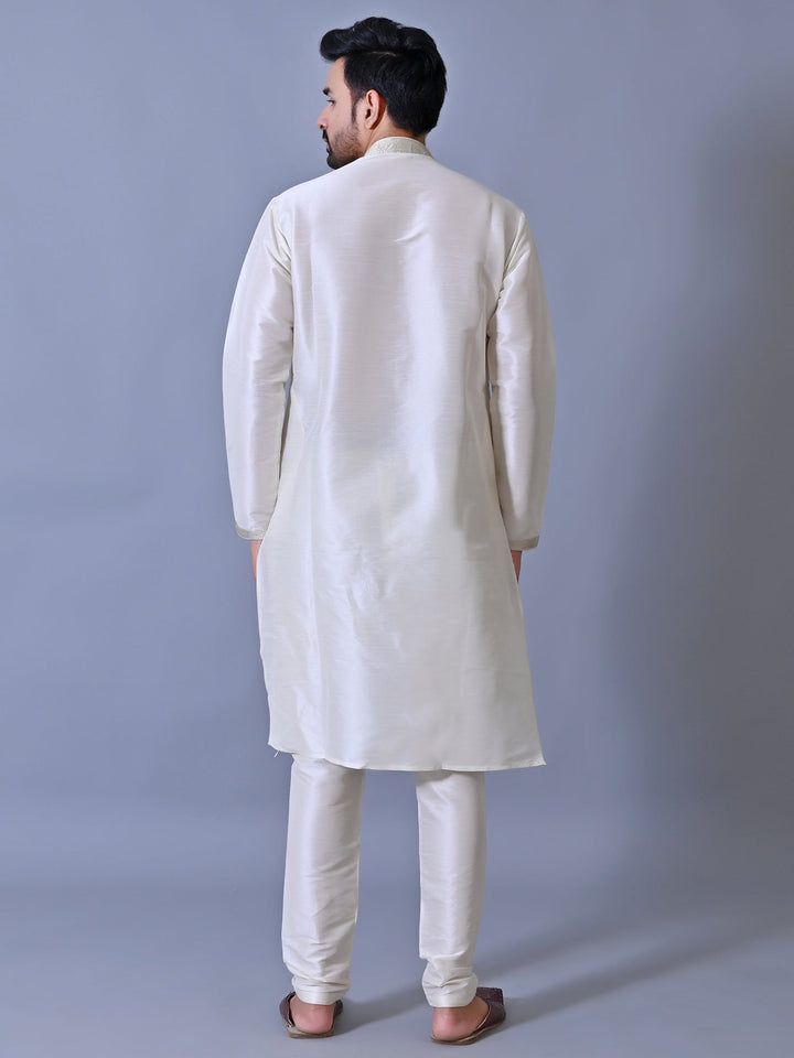 Textured Off White Kurta Set