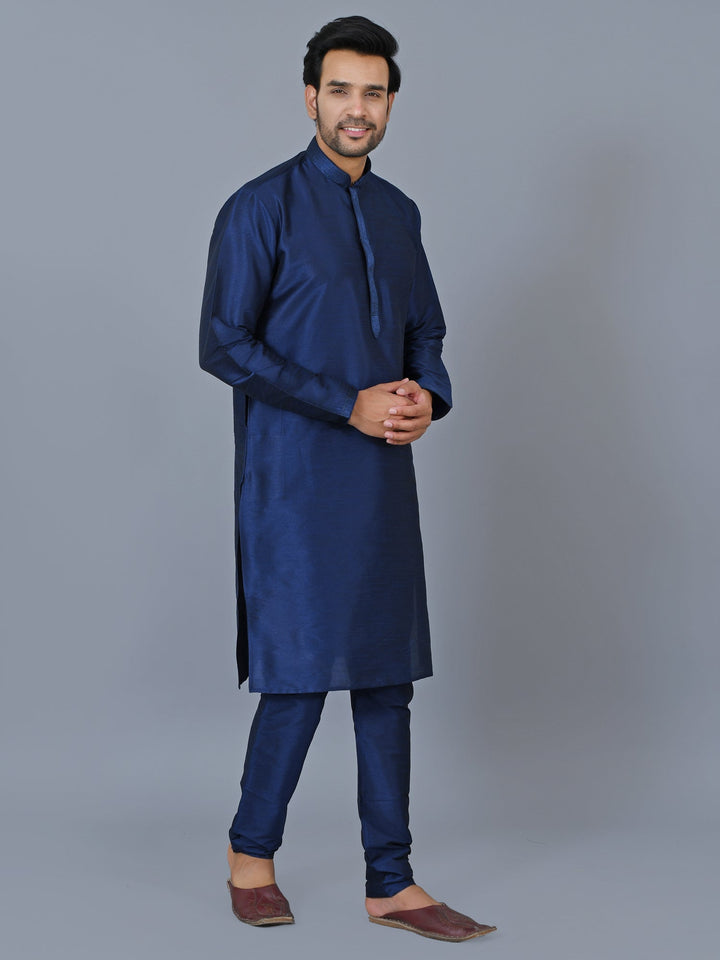 Textured Navy Blue Kurta Set