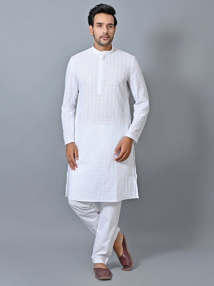 Embroidered White Kurta Set