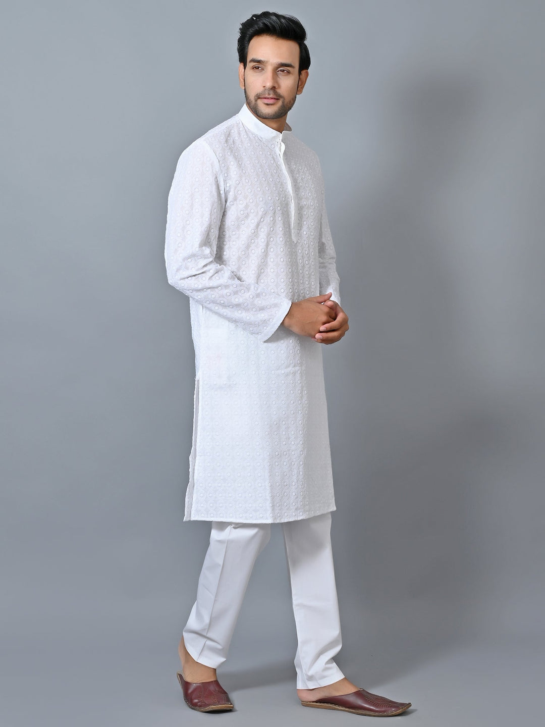 Embroidered White Kurta Set