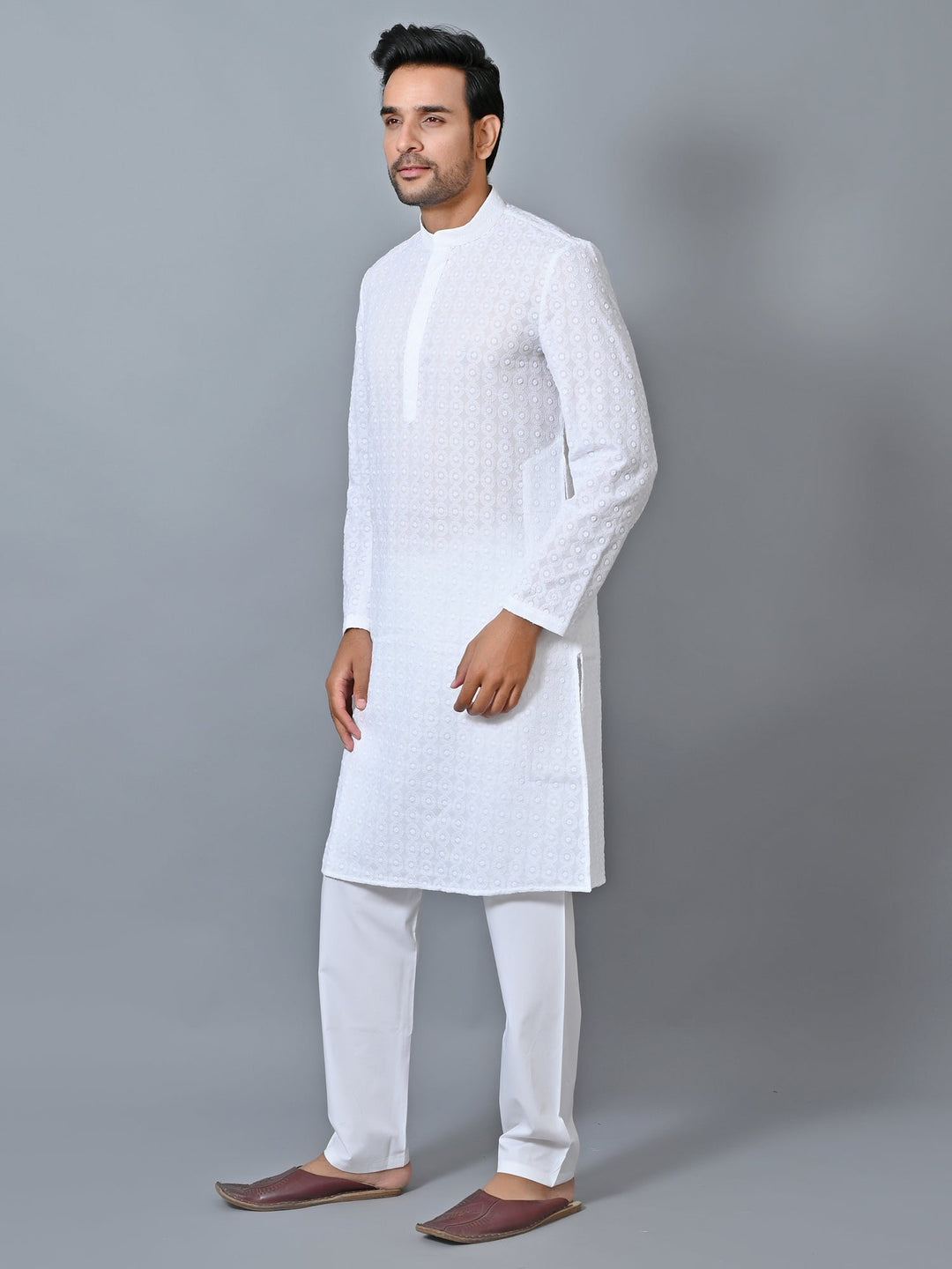 Embroidered White Kurta Set