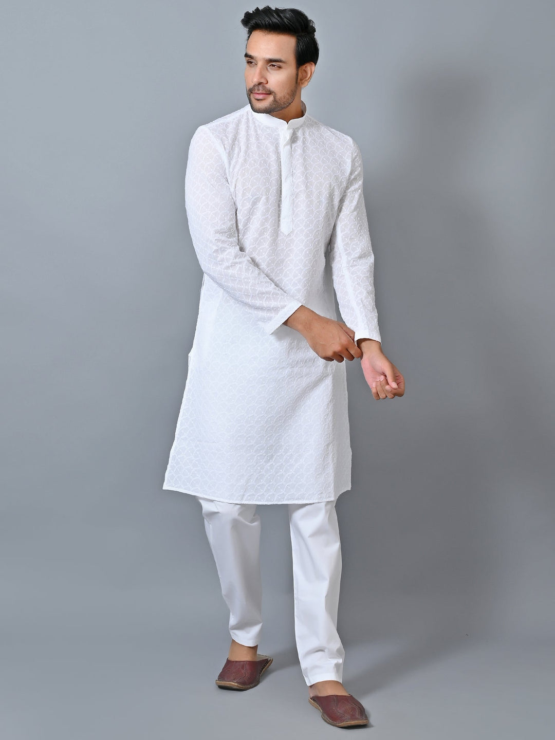 Embroidered White Kurta Set