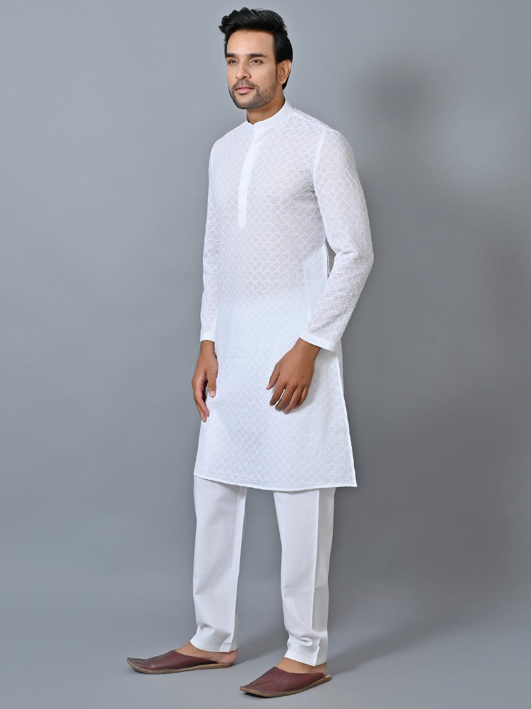 Embroidered White Kurta Set