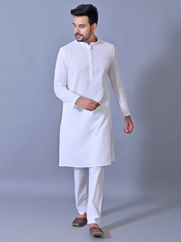 Chikan White Kurta Set