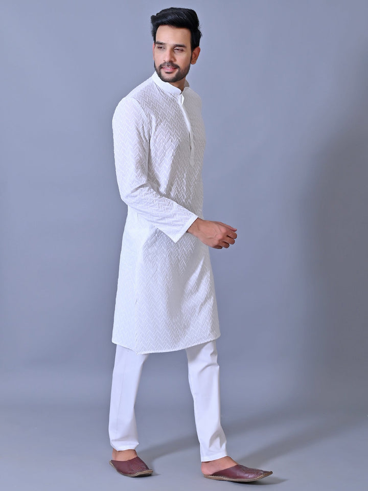 Chikan White Kurta Set