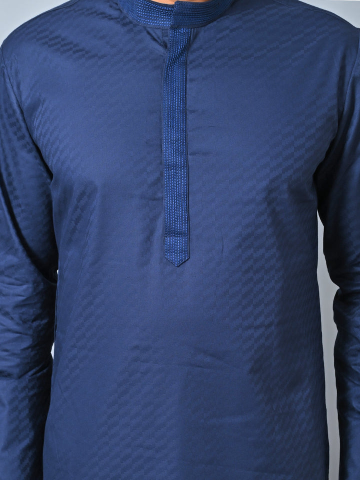 Self Design Navy Blue Kurta Set