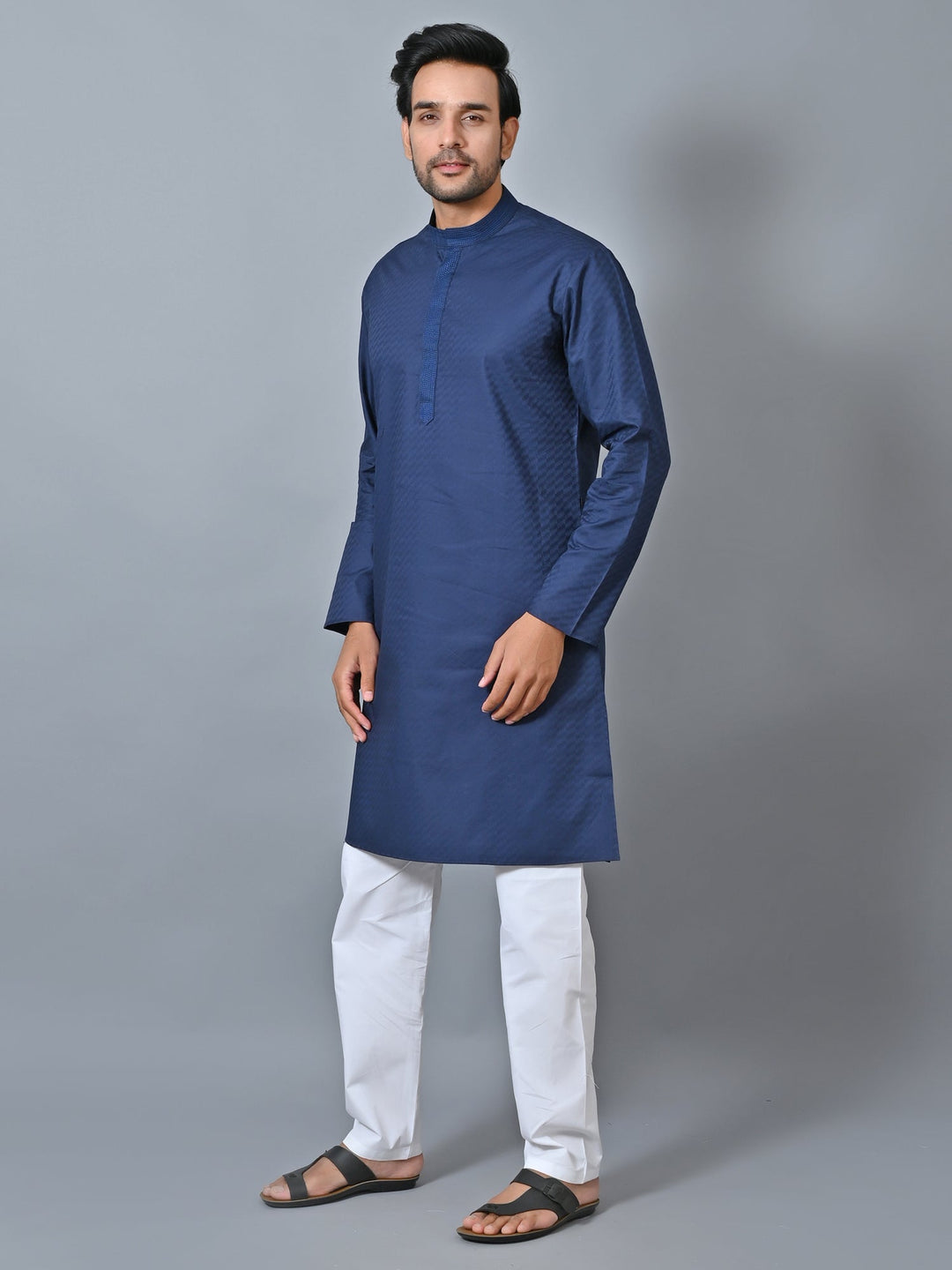 Self Design Navy Blue Kurta Set