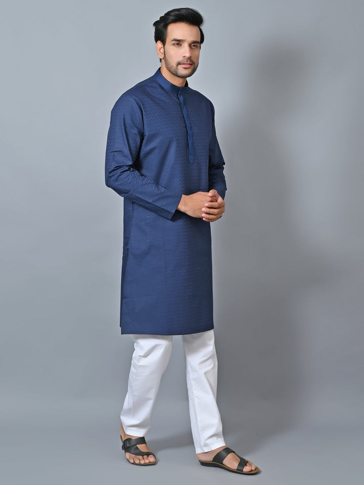 Self Design Navy Blue Kurta Set