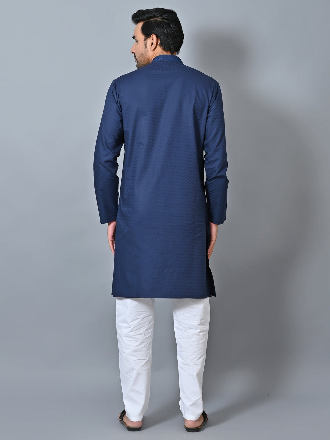 Self Design Navy Blue Kurta Set