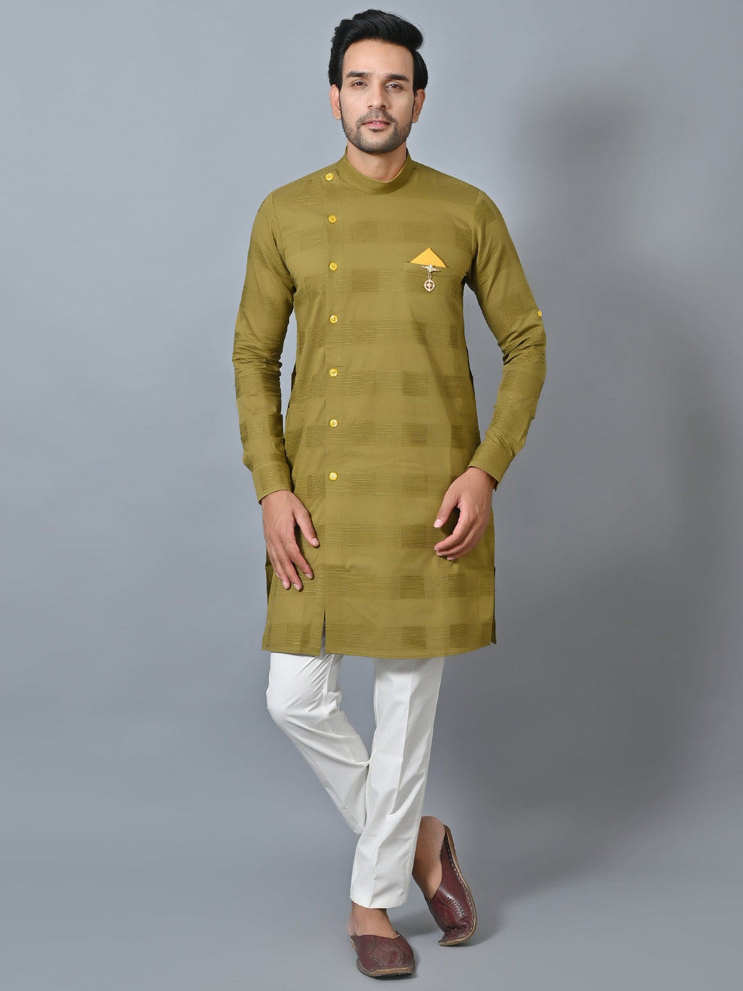 Self Design Green Kurta Set