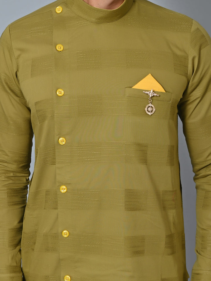 Self Design Green Kurta Set