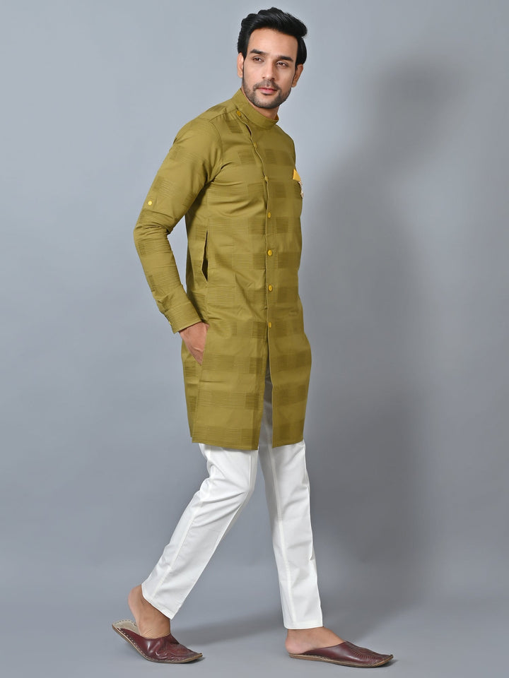 Self Design Green Kurta Set
