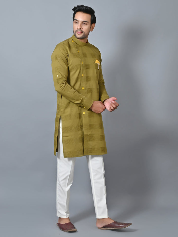 Self Design Green Kurta Set