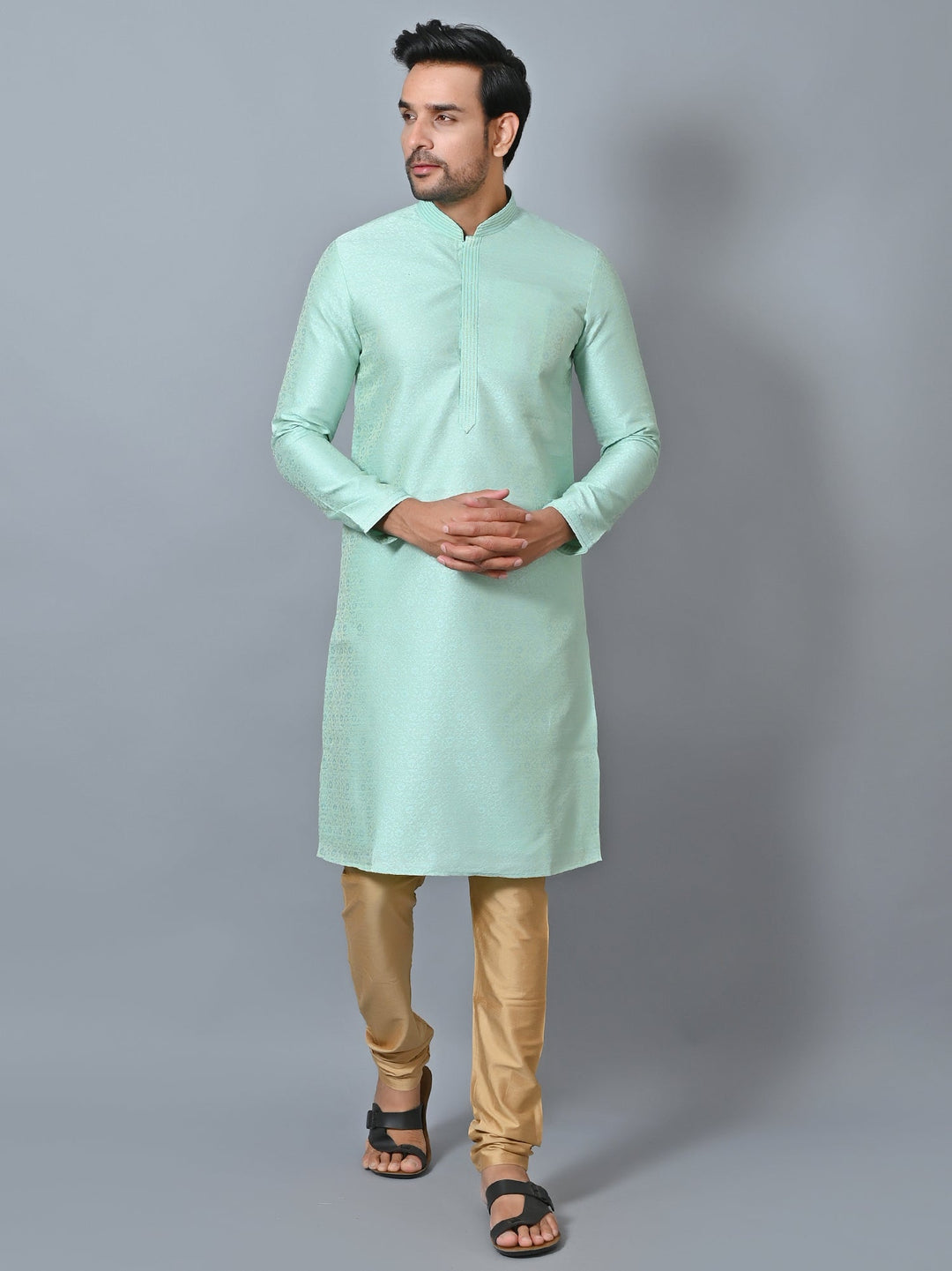 Self Design Green Kurta Set