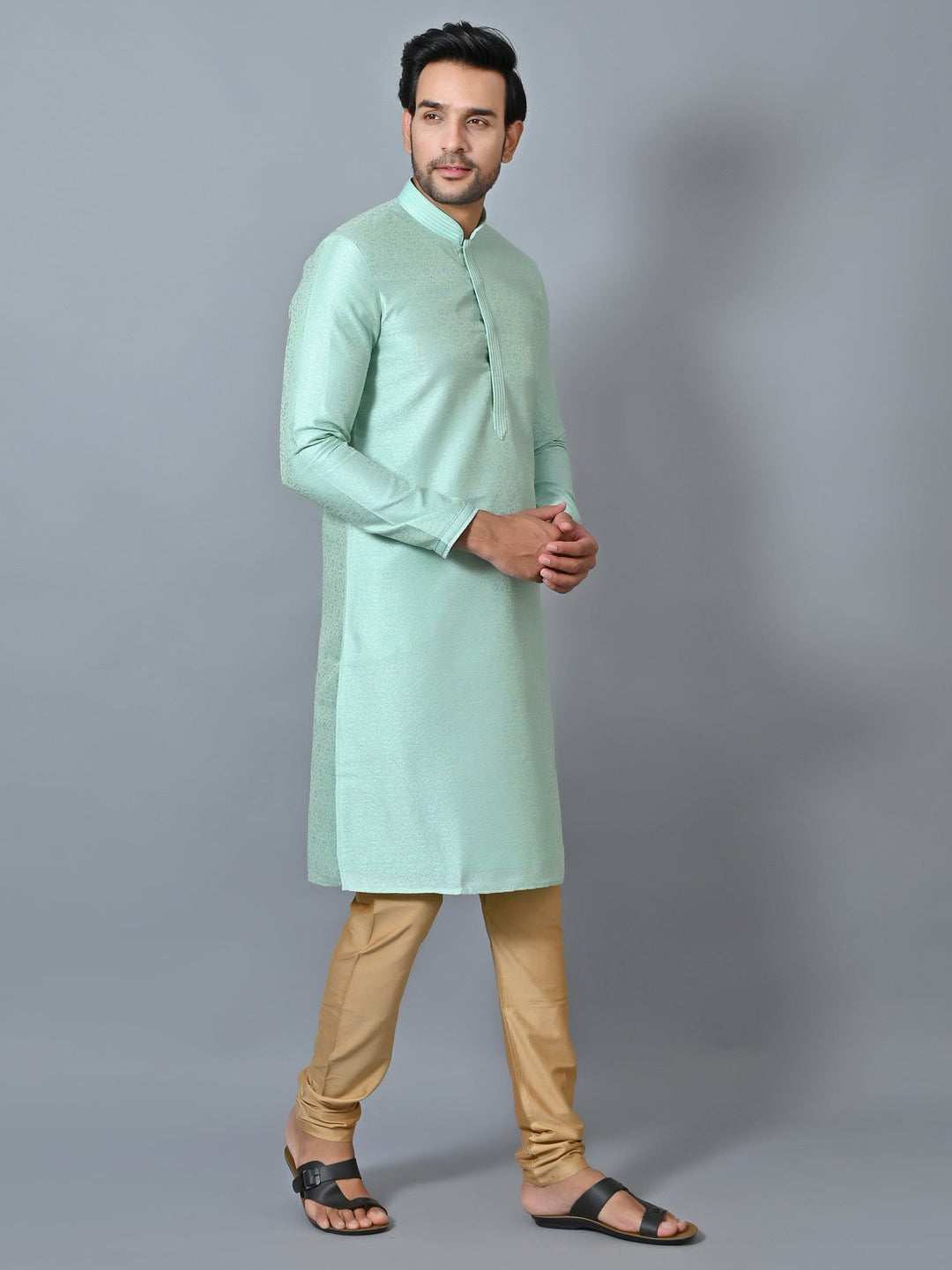 Self Design Green Kurta Set