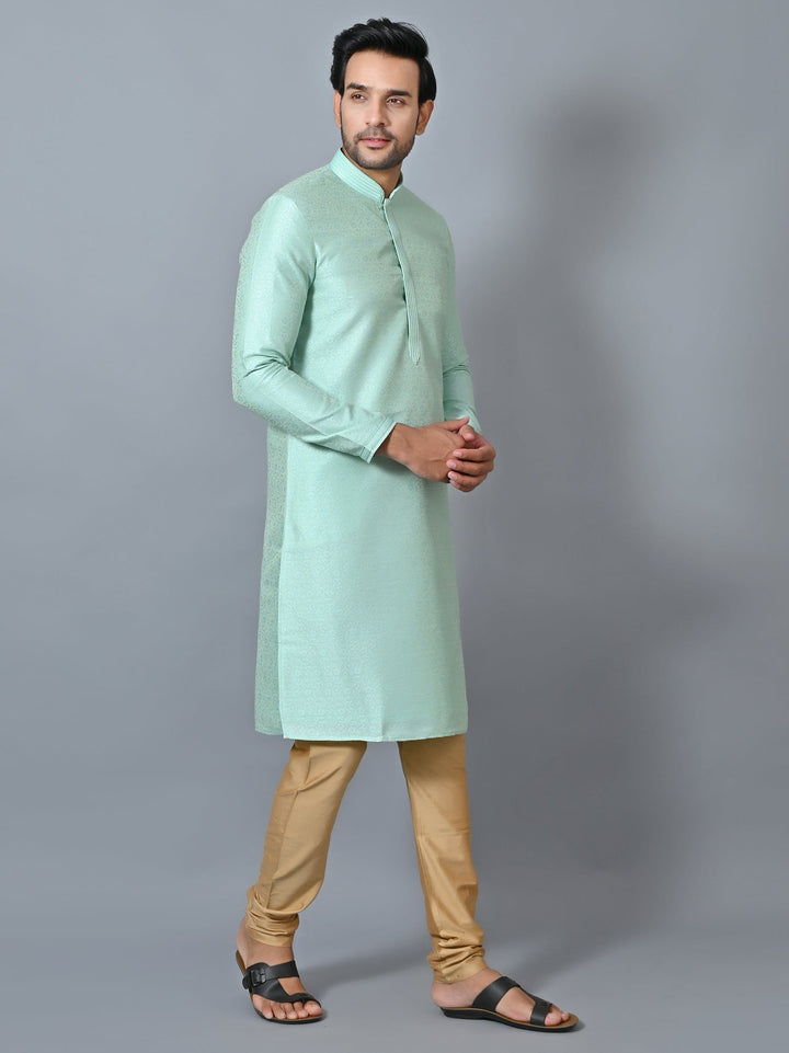 Self Design Green Kurta Set