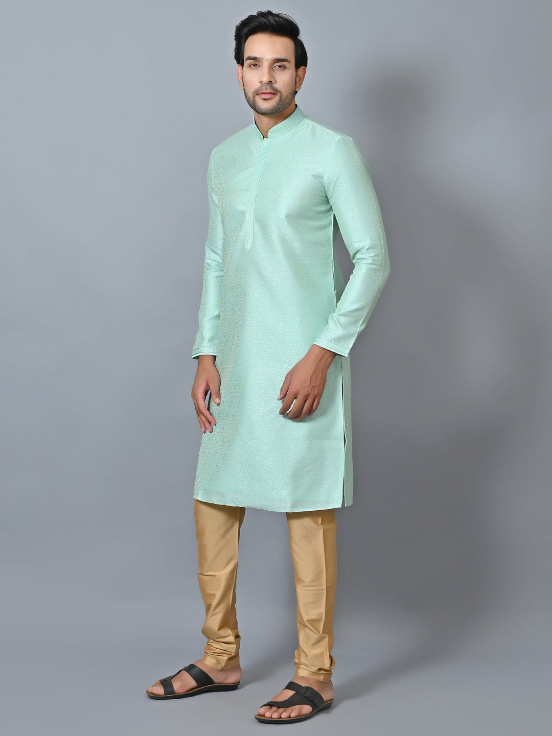 Self Design Green Kurta Set
