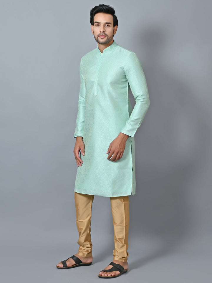 Self Design Green Kurta Set