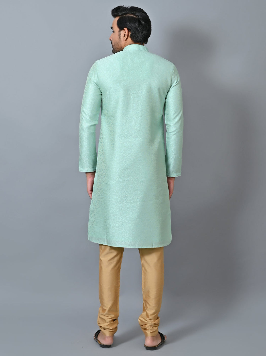 Self Design Green Kurta Set