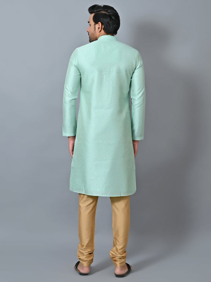 Self Design Green Kurta Set