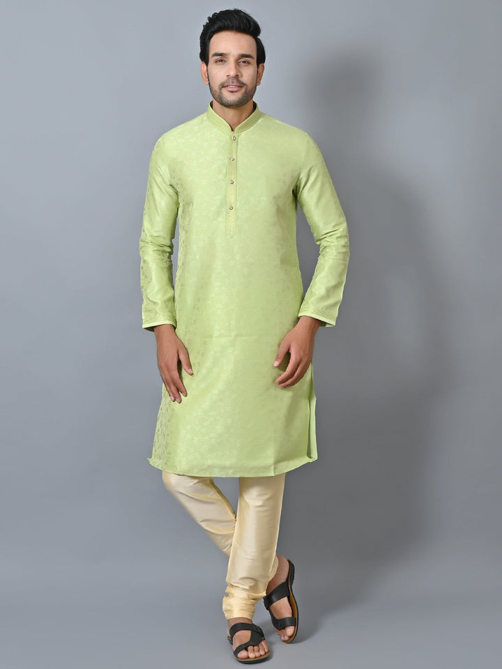 Self Design Lime Green Kurta Set