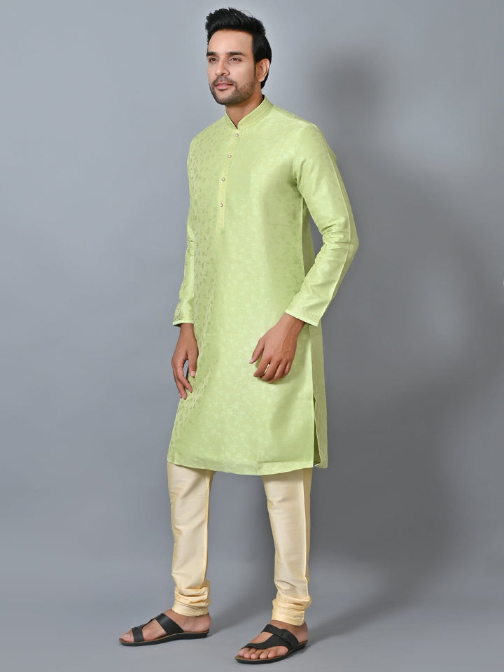 Self Design Lime Green Kurta Set