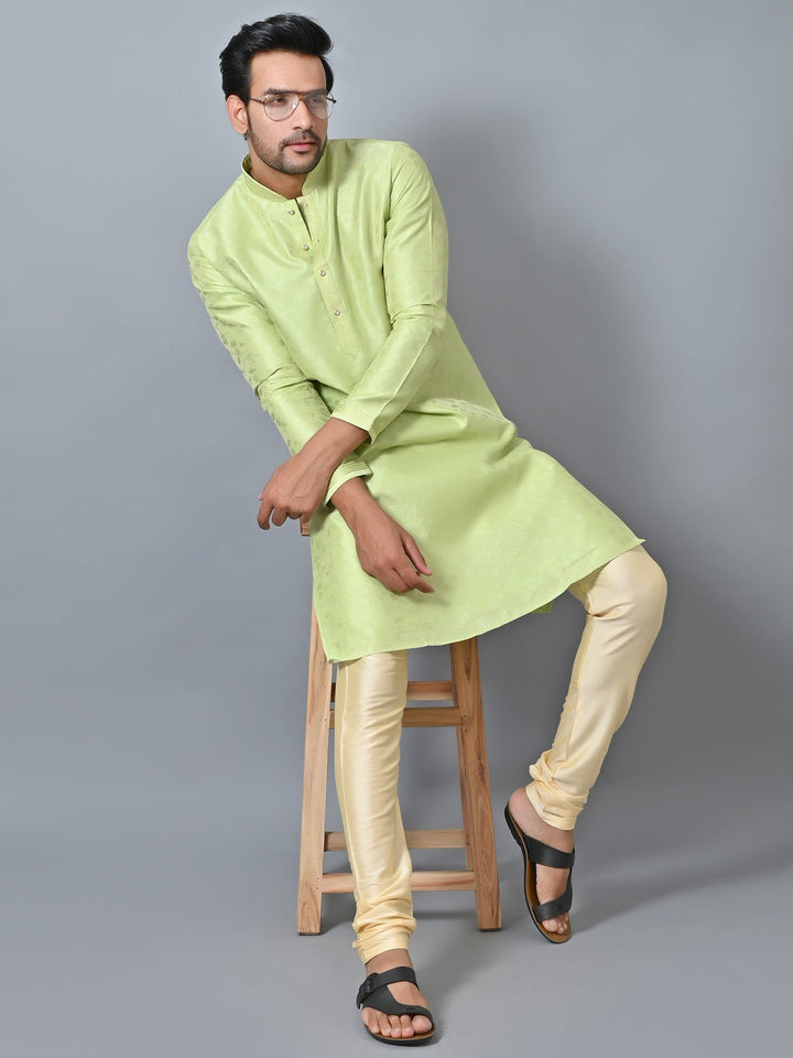 Self Design Lime Green Kurta Set