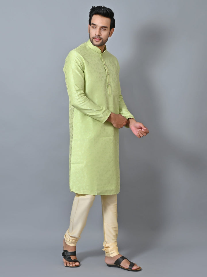 Self Design Lime Green Kurta Set