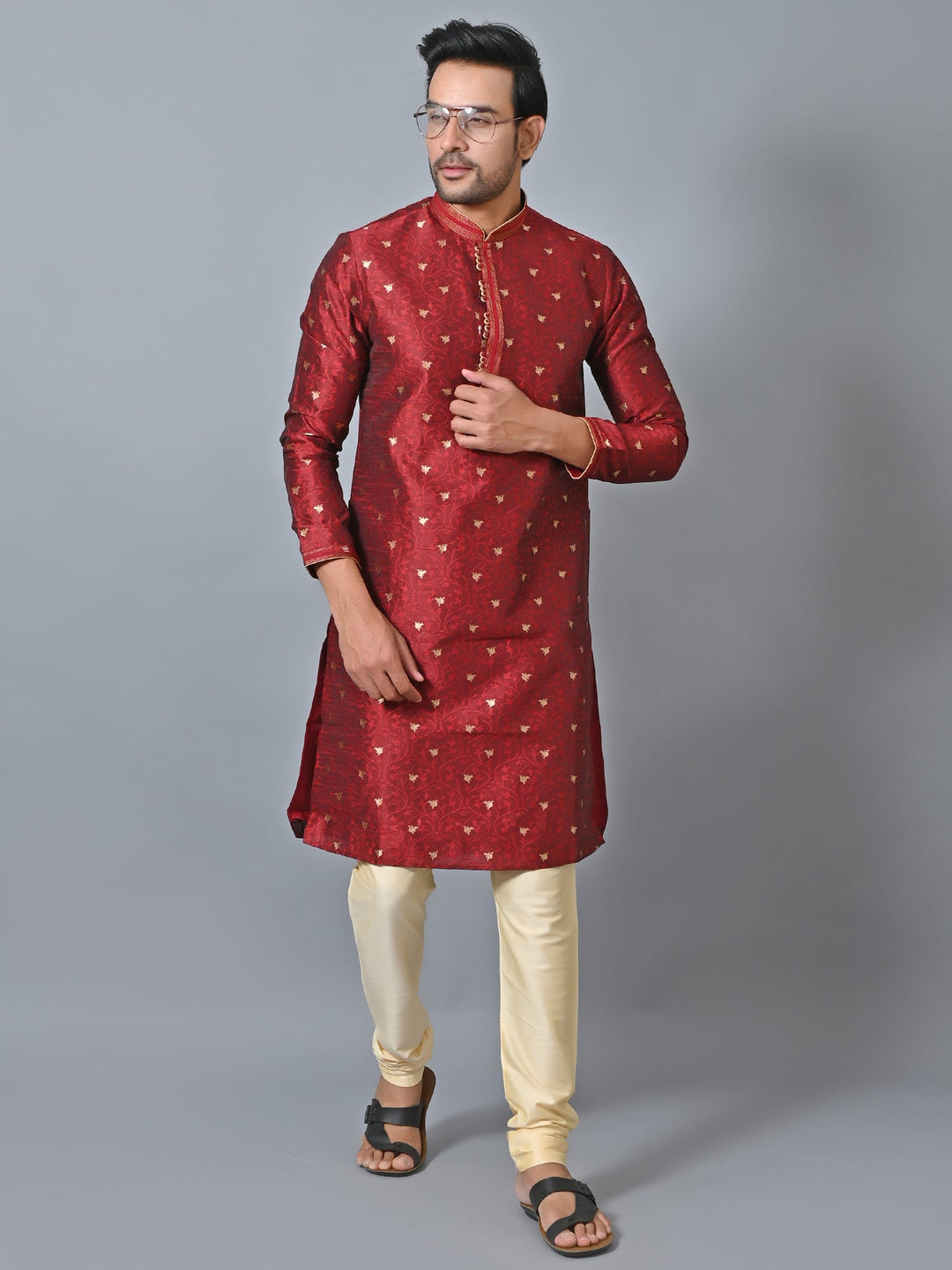 Printed Maroon Kurta Set