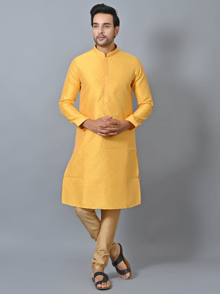 Self Design Yellow Kurta Set