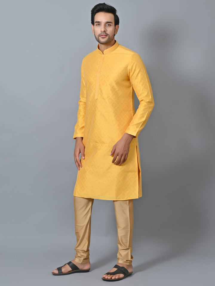 Self Design Yellow Kurta Set