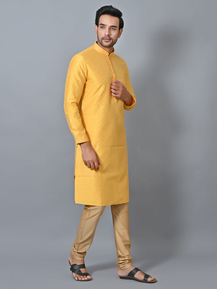 Self Design Yellow Kurta Set