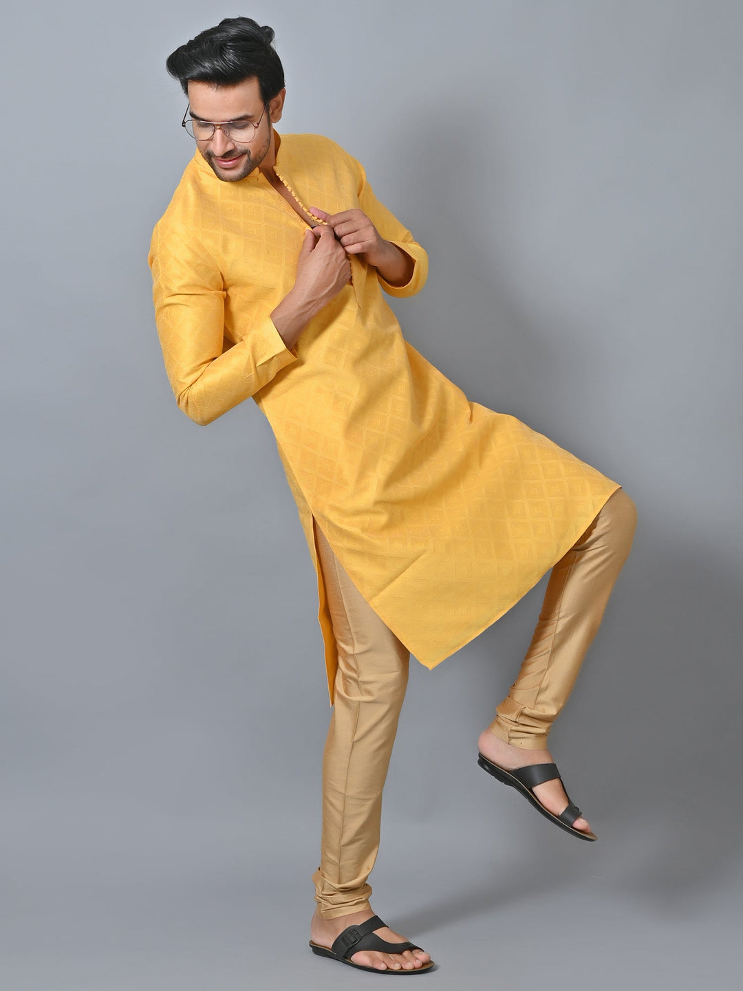 Self Design Yellow Kurta Set