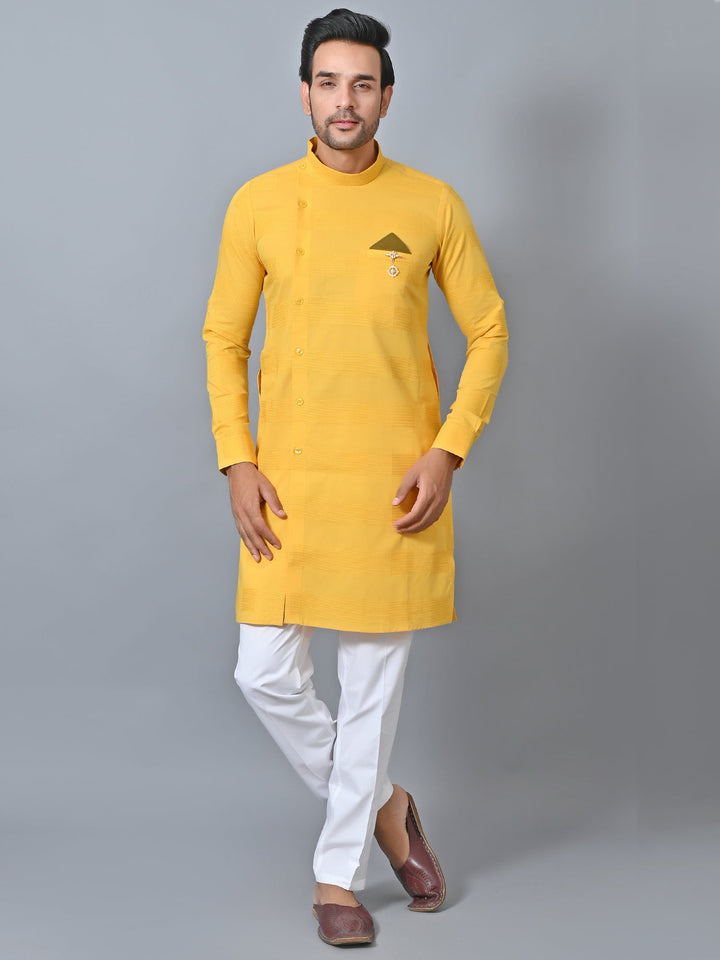 Self Design Yellow Kurta Set