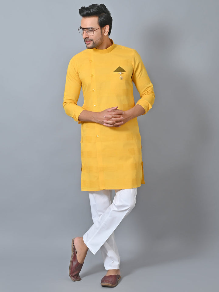 Self Design Yellow Kurta Set