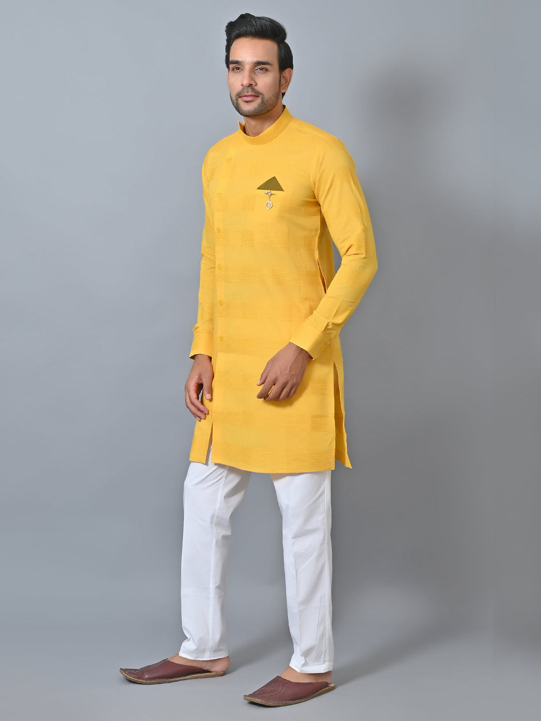 Self Design Yellow Kurta Set