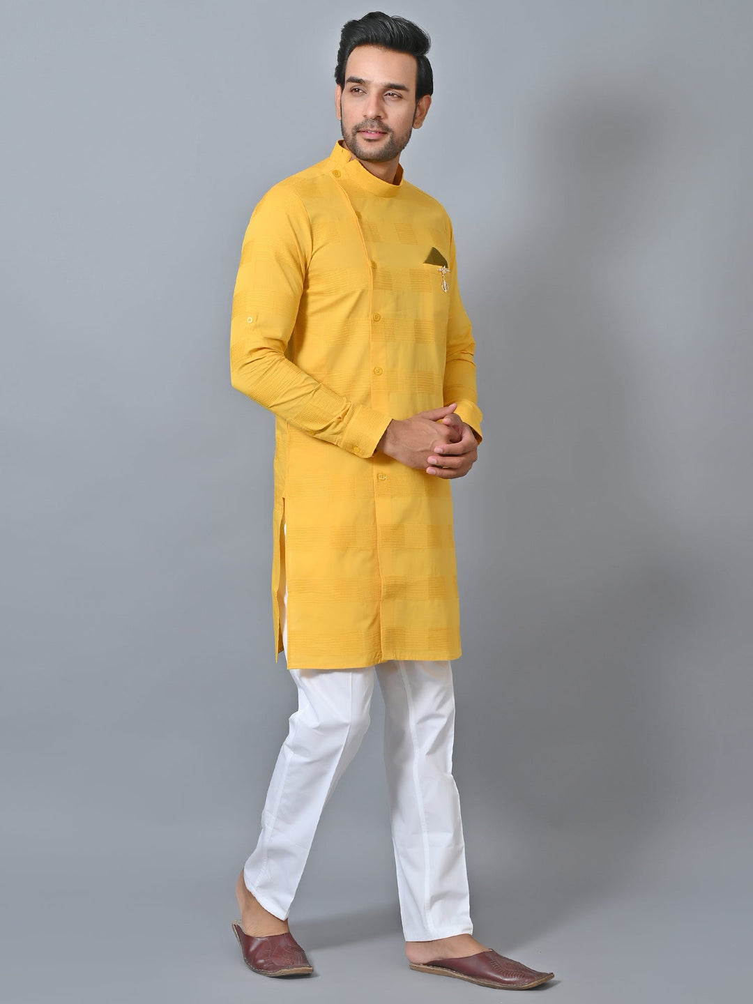 Self Design Yellow Kurta Set