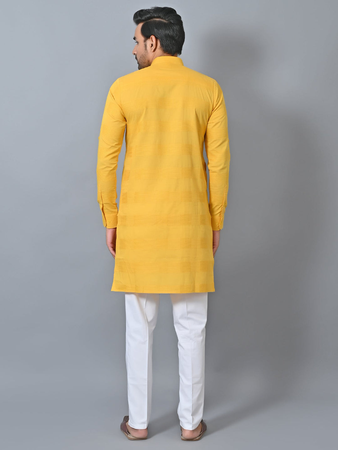 Self Design Yellow Kurta Set