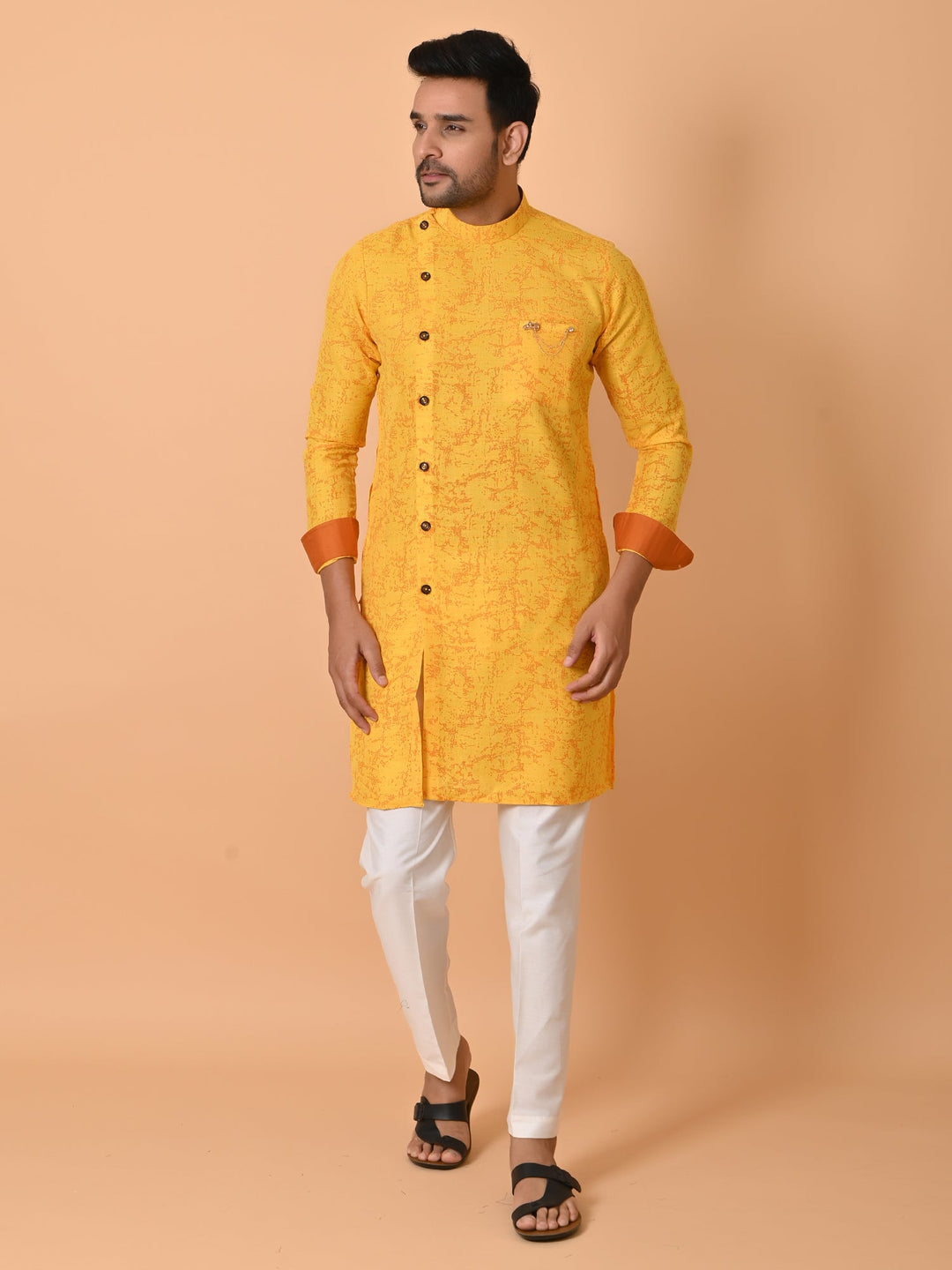 Textured Yellow Only Kurta