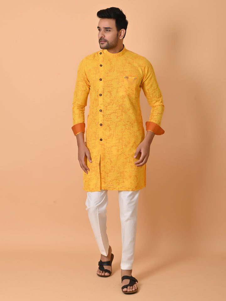 Textured Yellow Only Kurta
