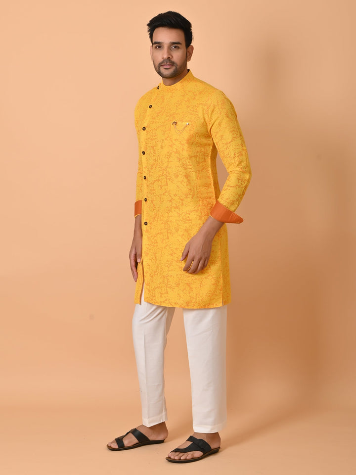 Textured Yellow Only Kurta