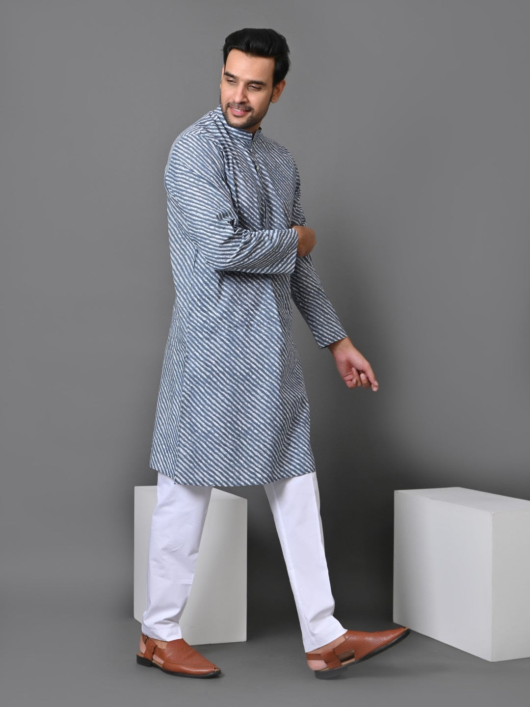 Leheriya Grey Only Kurta