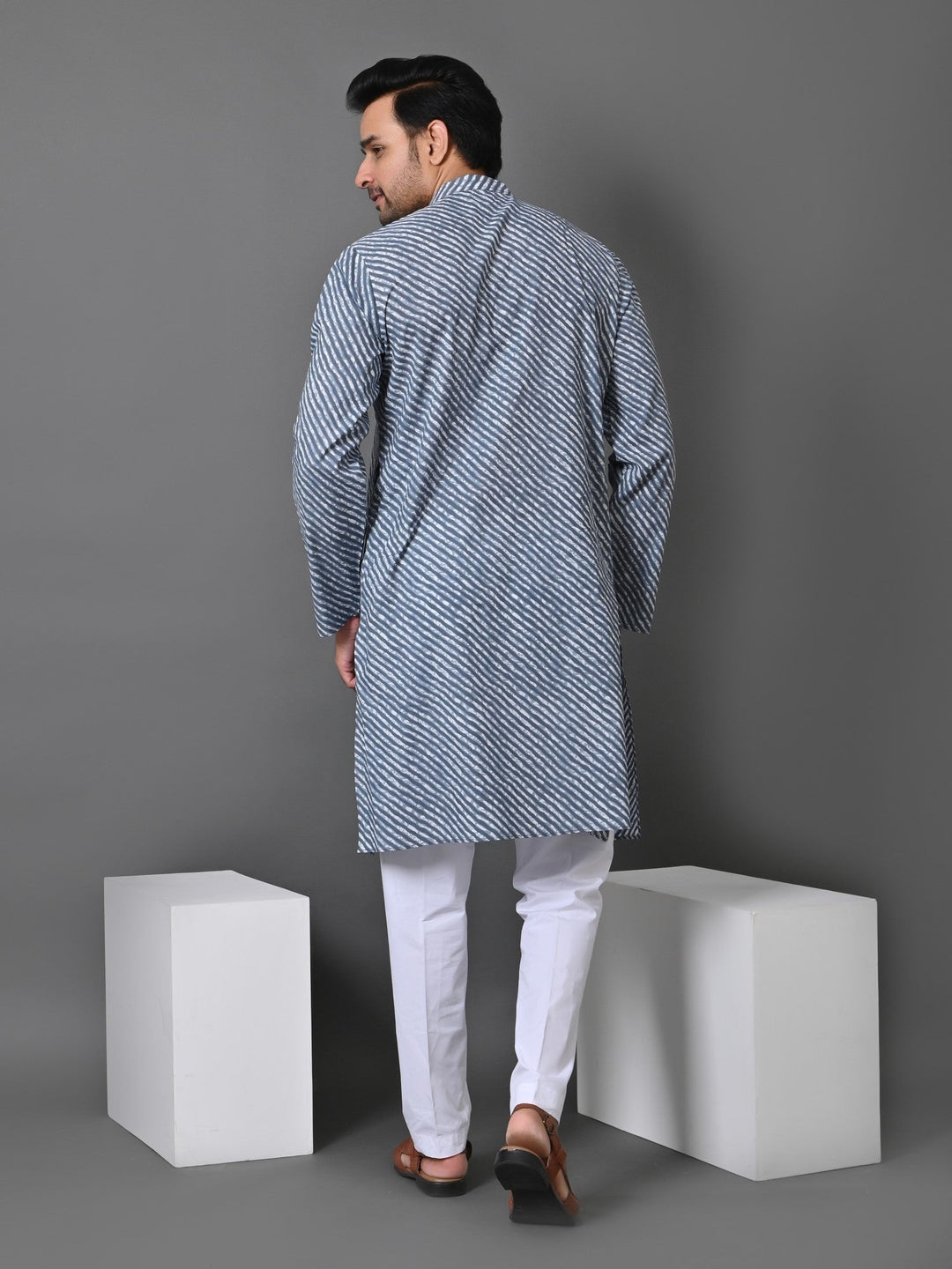 Leheriya Grey Only Kurta