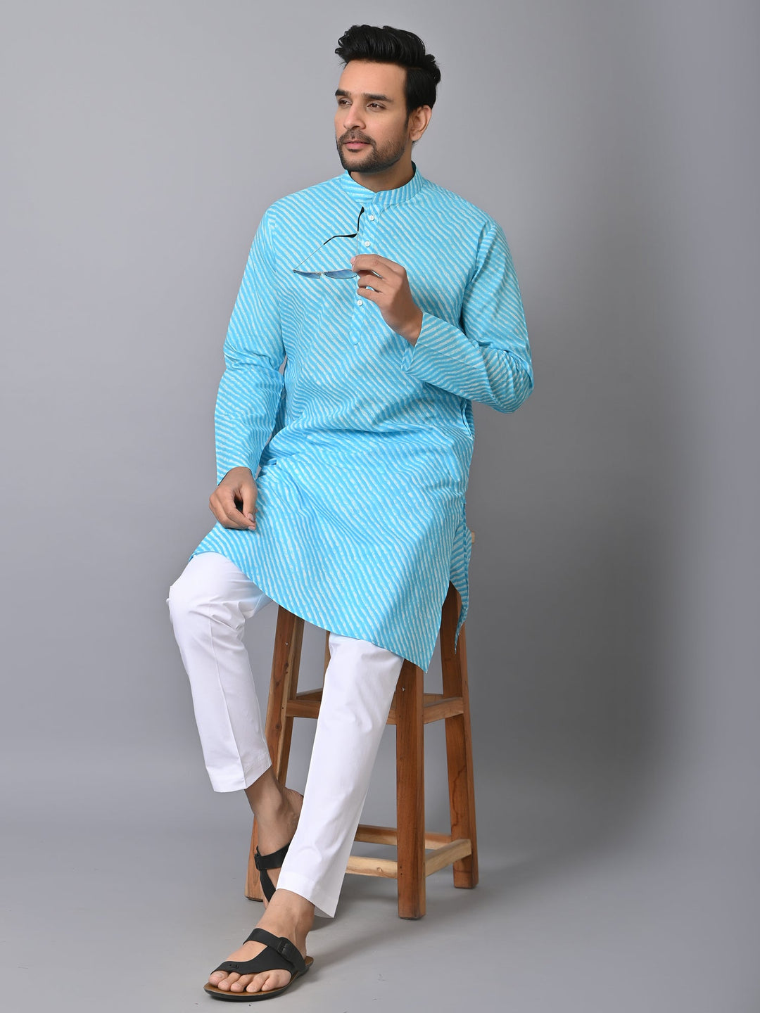 Leheriya Blue Only Kurta