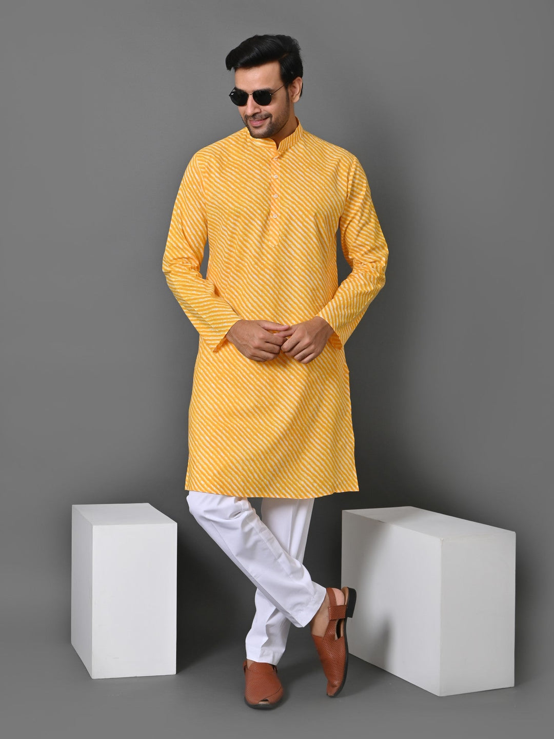 Leheriya Yellow Only Kurta