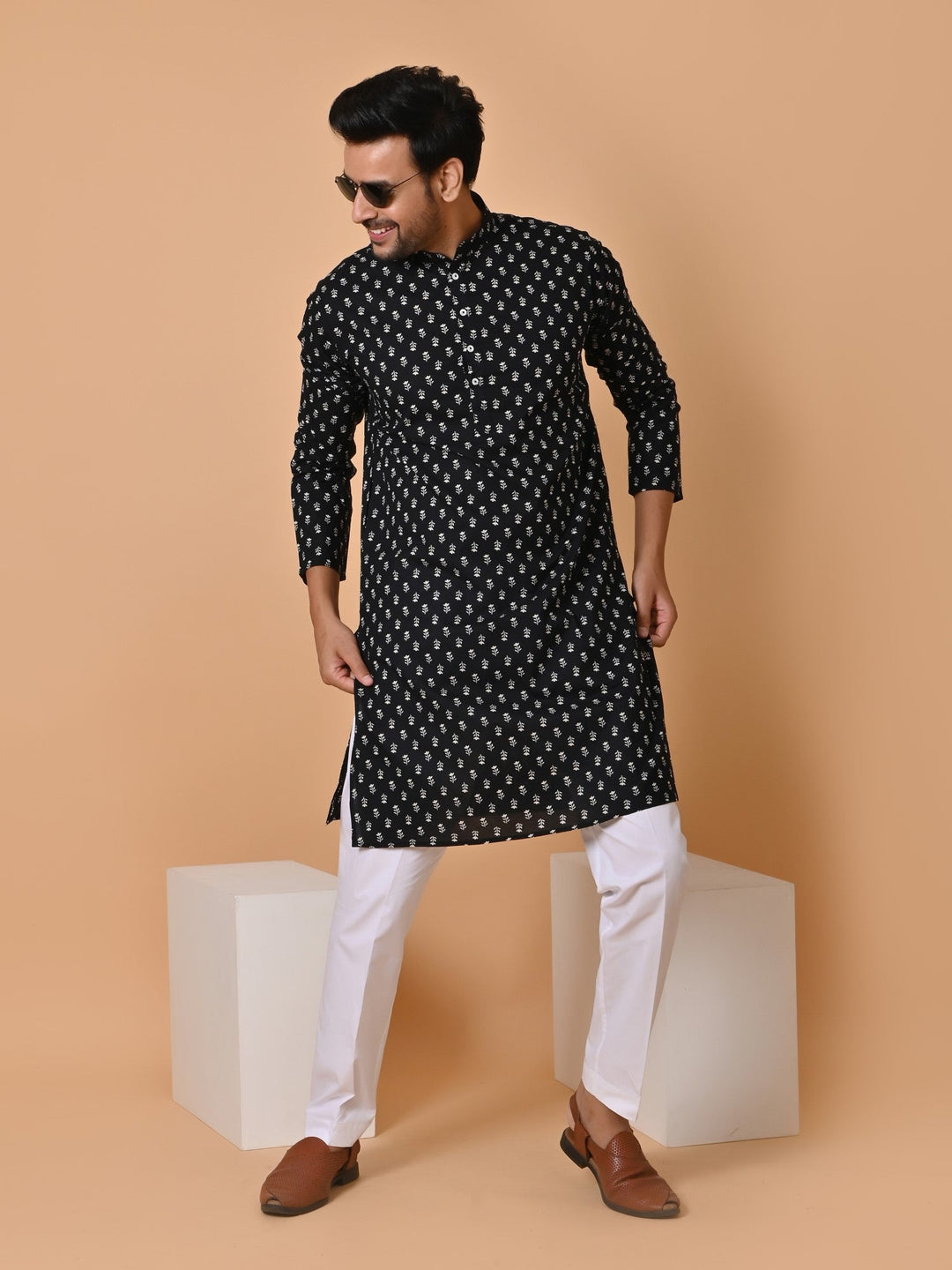 Leafs Black Only Kurta